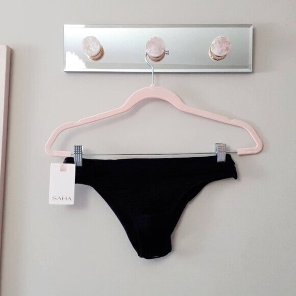 NWT Saha Swimwear black front binding triangle bikini top & bottom set - Picture 9 of 12